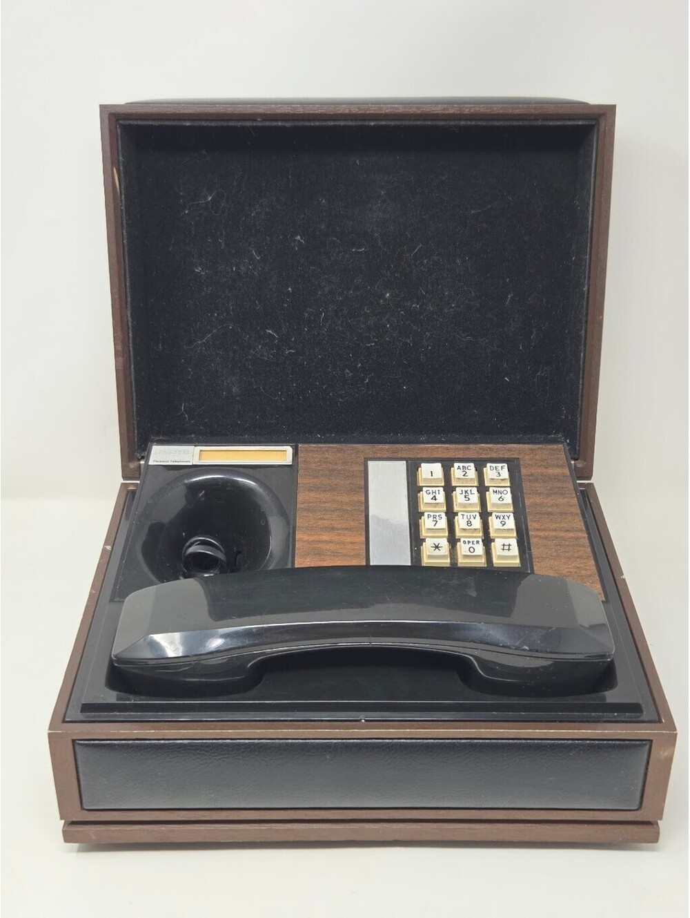 Vintage Desk Telephone Woodgrain Push Button Flip Top Storage Phone Case
